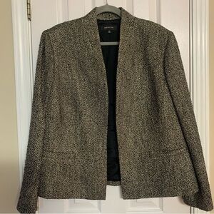 18W Open Front Tweed Jacket Plus Size Black Wool Blend 18 Wide Plus Size classic
